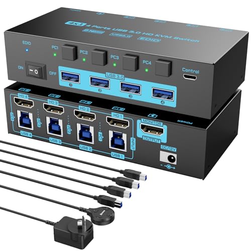 Image of 8K HDMI 2.1 KVM Switch 4 Computers 1 Monitor 4 Port 4 in 1 Out for 4 PCs