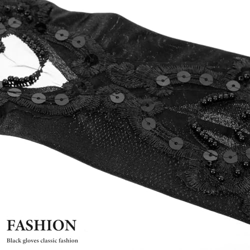BESPORTBLE Satin Lace Arm Warmers for Women Fingerless Gloves Pearls and Sequins Bridal Halloween and Party Accessory3