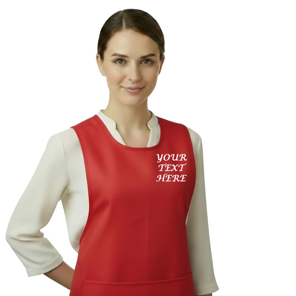 Funky Purple Monkey Personalised Custom Embroidered Ladies Pocket Tabard Workwear Bar Cleaning Apron Choice of colours (RED, XL)