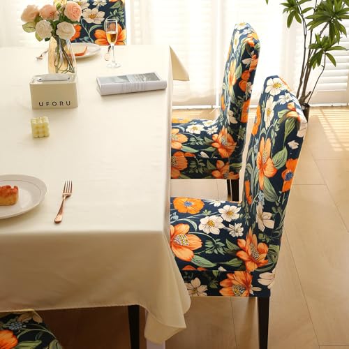 Image of HOKIPO Premium Printed Velvet Chair Cover Set of 2 for Dining Table, Teal Twilight Garden (AR-5794-D2*2)