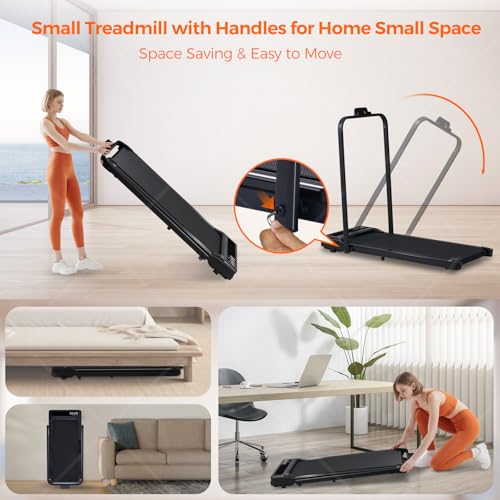 Image of Portable Compact Treadmill with Handles for Home Small Spaces, Foldable Folding Walking Pad Treadmill with Handle Bar, 3.0HP Electric Walking Pads Treadmills Home with 320LB Capacity, LED Display