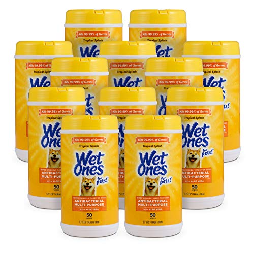 Image of Wet Ones for Pets Antibacterial Dog Wipes, Multi-Purpose Grooming, Aloe Vera Paws Face Body, Easy Cleanups Between Baths, Tropical Splash Scent, 50 Count, 12 Pack