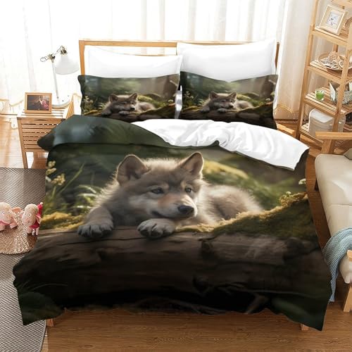 Housse de couette 140x200 louveteau 3D avec drap de couette microfibre