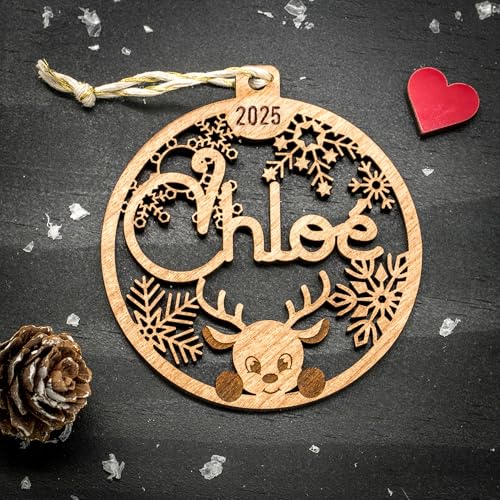 Boule de Noël prénom et année personnalisable, premier Noël, étui cadeau en option