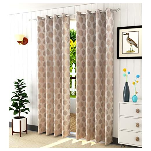 FRESH FROM LOOM Curtains for Door 8 Feet Long | Big Window Curtain Premium Polyester Weaved Parda | Latest Modern Parde for Living Room Bedroom | Home Jacquard Screens (Beige, 2Pc Only)(Eyelet)