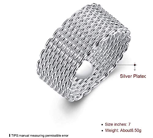 Wenbin 925 Sterling Silver Gold-Plated Fashion Wide Korean Woven mesh Ring Fashion Ladies Stainless Steel Ring Wedding Ring Size6-102