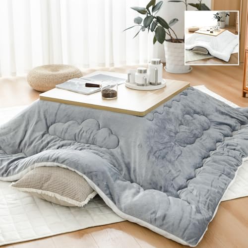 OIGAE こたつ布団 正方形 単品185×185cm 【雲】キルティング 吸湿発熱 リバーシブル フランネル 綿ズレ防止 保温蓄熱 こたつふとん ふわふわ こたつ掛け布団 洗える 抗菌防臭 火燵布団 静電気防止 毛抜けにくい 可愛い コタツ布団 グレー・