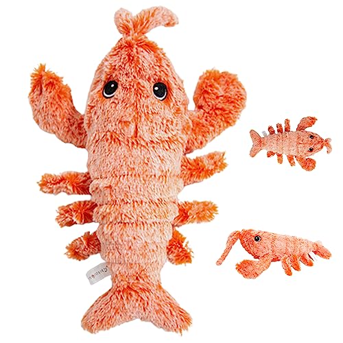 Naisicore Floppy Lobster Dog Toys, 26cm Electric Plush Floppy Lobster Dog Chew Toy, USB Charging Pet Interactive Toys, Cat Chewing Stuffed Toy for Dogs Cats (Orange)