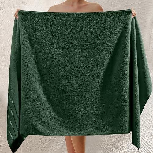 Image of Elegant Comfort 100% Turkish Cotton 4 Lines Viscose Stripe Jumbo Bath Towel - Hotel Spa Quality Extra Large 35 x 70 Inch Bath Towel Ultra Soft, Super Absorbent Quick Dry Large Bath Towel, Hunter Green