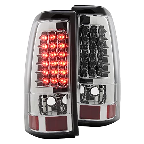 Spec-D Tuning Chrome Housing Clear Lens LED Tail Lights Compatible with Chevy Silverado 1500 2500 HD 2003-2006, 04-06 3500, GMC Sierra, 2007 Classic Models, L+R Pair Taillight Assembly