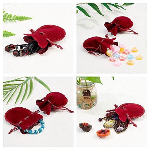 Nbeads 50 Pcs Velvet Bags, 3.54×2.75" Calabash Shape Drawstring Jewelry Pouches Small Candy Gift Bags For Spring Festival Valentine's Day Mother's Day Wedding Birthday Party Favors, Dark Red #TOP5