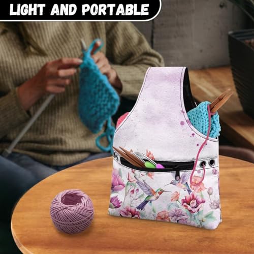 Image of Hummingbird Yarn Bags for Crochrting Organzing Knitting Bag Yarn Storage Shelves Floral Crochet Tote Bag,Small