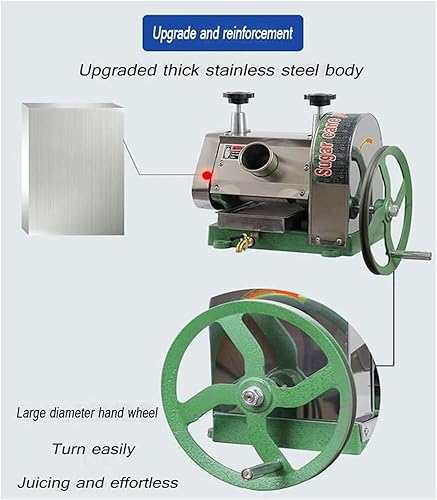Miniatura 6 de Máquina exprimidora de caña de azúcar, exprimidor manual de caña de azúcar de acero inoxidable con entrada de caña de azúcar de 2.480 in, capacidad