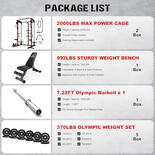 Image of JELENS C21 Power Cage, 2000LBS Multi-Function Power Rack with Independent Dual Pulley System, All-in-One Squat Rack for Cable Crossover, Home Gym Workout Machine