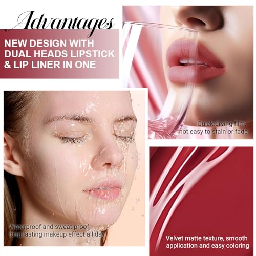 Image of evpct 1Pcs Dark Oxblood Red Matte Lip Liner and Liquid Lipstick Stain Makeup Set for women, Red Long Lasting Smudge Proof Lipstick labiales matte mate larga duracion listip 24 hours originales, 30#