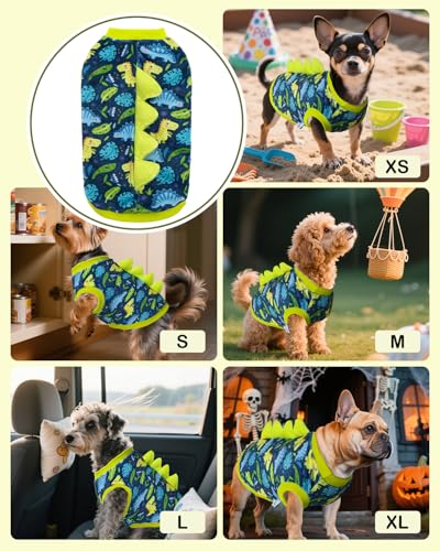 Image of CuteBone Dinosaur Costume Dog Shirt, Stretchy Velvet T-Shirt Clothes for Small Dogs, Soft & Breathable Pet Tee Outfit Cat Apparel for Daily Wear, Cozy Pullover Design Puppy Fashion COSBX06XS