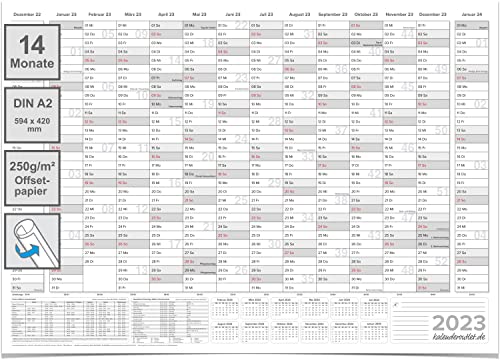 Wandkalender 2023 mit 14 Monaten Übersicht Jahresplaner grau Format: 59,4x42,0cm - DIN A2 - Wandplaner, Jahreskalender, Poster Plakat - deutsch Cover