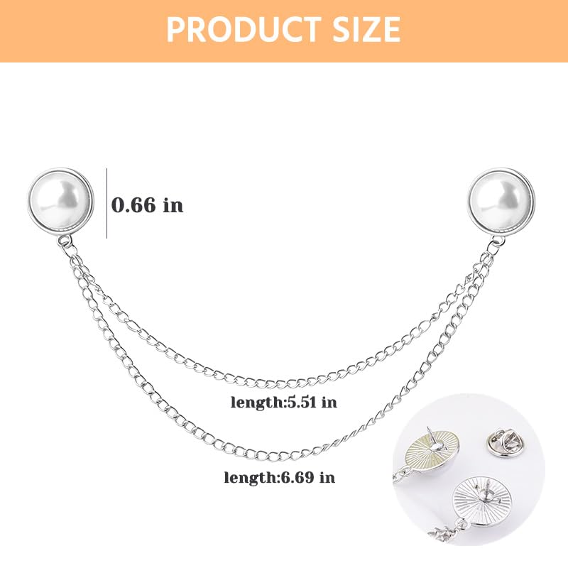 Image of Pearl Brooch Pins Tassel Chain Brooch Collar Pins Lapel Pins for Men Women Dress Shirt Collar Chain Suit Collar Brooch Hanging Chain Lapel Pin for Men Suits Tuxedo Shirt Accessories