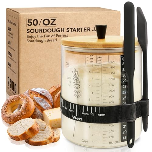Image of 50oz Sourdough Starter Jar Kit, Wide Mouth Sourdough Jar | Sourdough Starter Kit & Sourdough Bread Baking Supplies, Sour Dough Starter Jars for Beginners and Pro(1 Pack)