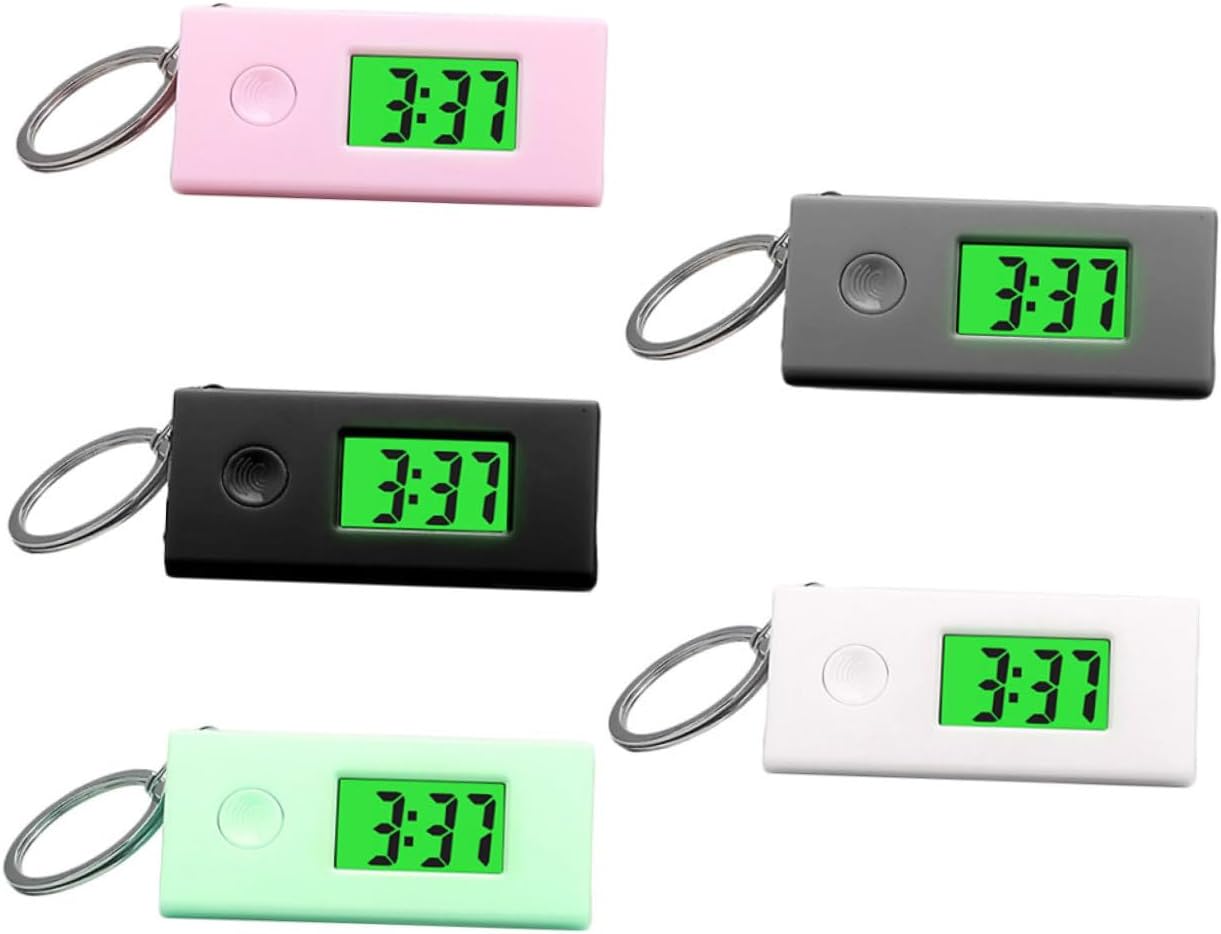 5Pcs Keychain Pocket Watches Luminous Hanging Key Ring Watches for Students Silent Digital for Exams Daily Use