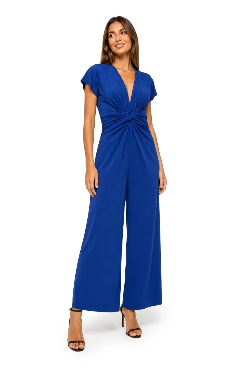 JULIE D ORLEAC Mono Mujer Elegante Palazzo con Nudo Frontal – Mono Largo Manga Corta para Eventos, Viajes y Ocasiones Especiales – Fabricado en España