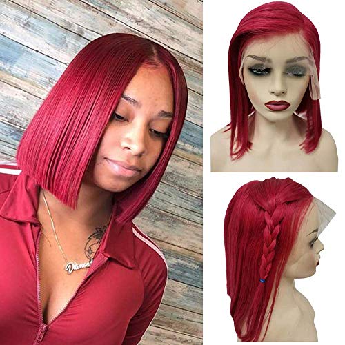 Red Bob Lace Frontal Wigs Human Hair for Black Women 180% Density Pre Plucked Full Thick Ends Glueless Side Part Bob with Baby Hair