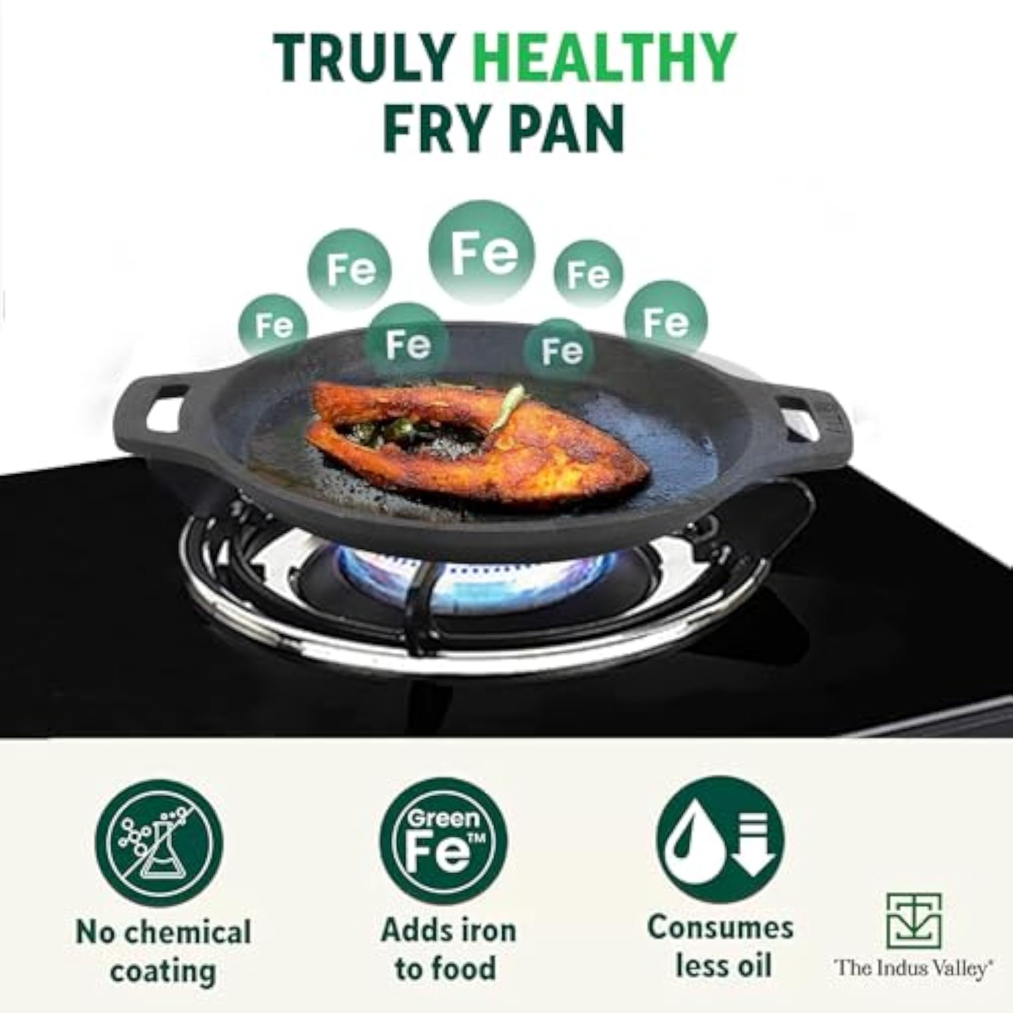 Preseasoned Cast Iron Fish Fry Pan with Double Handle, 22.4 cm