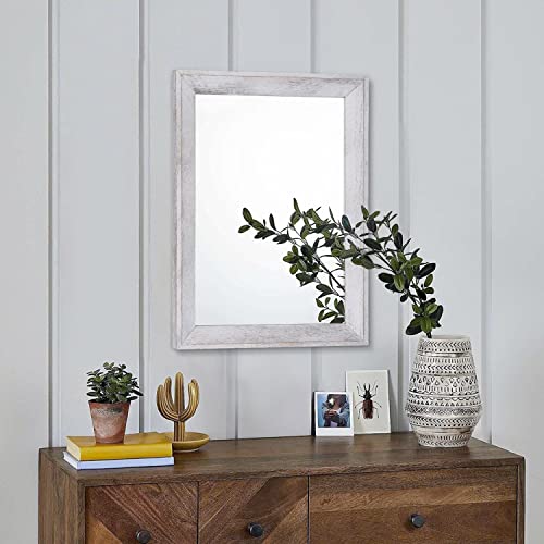 AAZZKANG Mirrors for Wall with Rustic Wood Framed Decorative Farmhouse Bedroom Bathroom Hanging Mirror Home Decor Rectangle White - Image 3