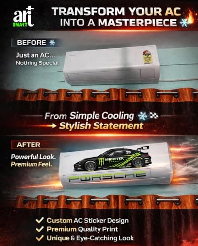Image of Trending Porschhe 911 Racing AC Sticker, Air Conditioner Premium Vinyl, HD Gloss Finish, 24 Inches, for AC, Wall, Door, Glass (MONSTERBLACK)