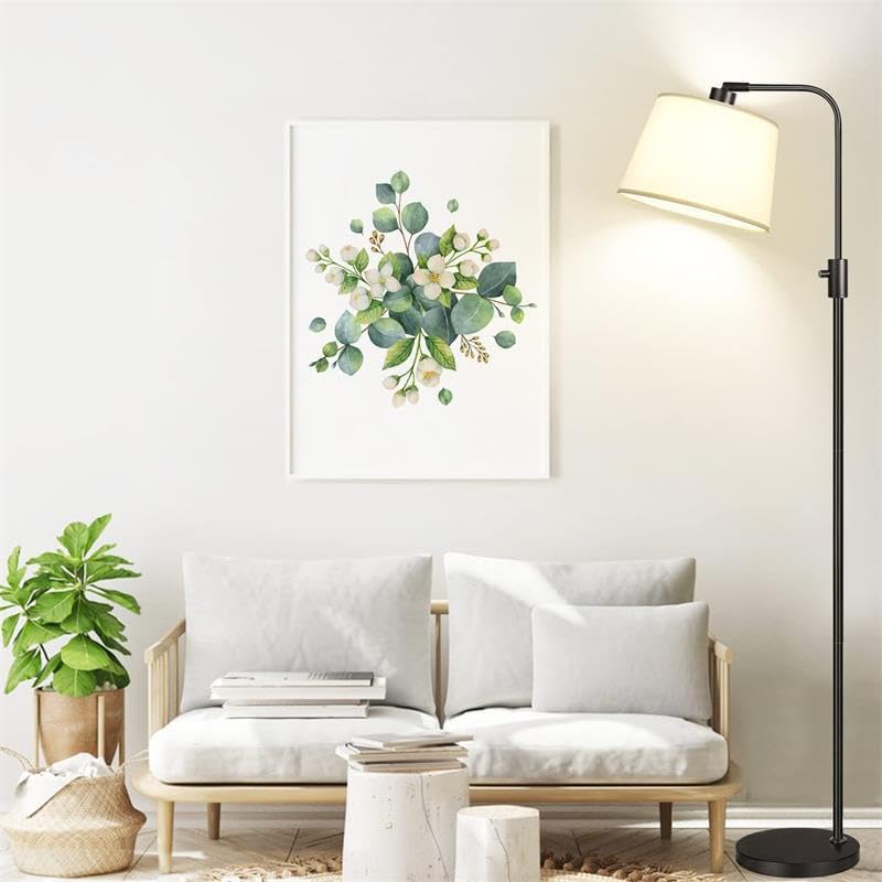 TAME Modern Floor Lamps for Living Room, Standing Lamps for Living Room with Adjust Head, Arc Floor Lamp with Linen Shade, Tall Lamp for Bedroom Office Dining Room