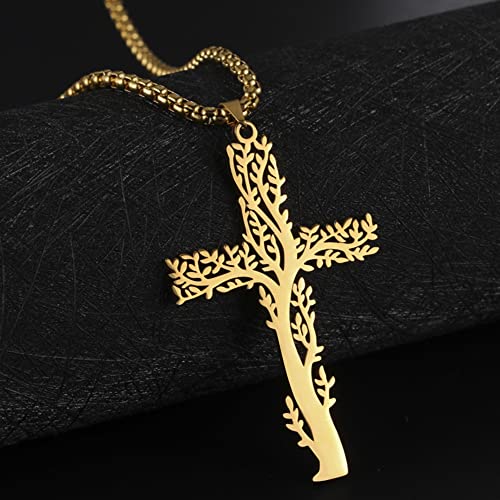 Jude Jewelers Stainless Steel Christian Cross Tree of Life Religious Prayer Church Christmas Baptizing Pendant Necklace2