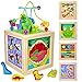 Cubo Attività Legno Bambino 5 in 1 -Giochi Bambini 1 2 Anno Dinosauro Cubo con Labirinti Multiattivita Bambini Educativi Multifunzione Giocattolo Natale Idee Regalo Pasqua per 1 2 3 4 Anni Bambino