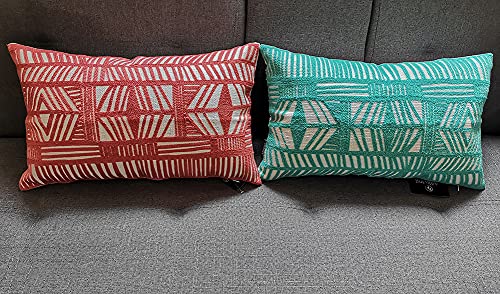 Aitliving Accent Lumbar Pillow Cover Cotton Canvas 1Pc Geometric Bolero Decorative Pillowcase Aqua Sky Blue 12X20Inch Tribal Design Boho Embroidery Throw Pillow Cushion Shell #TOP4