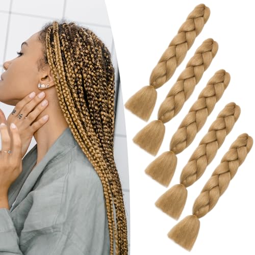 Dcbaboo Blonde Hair Extensions for Braiding Jumbo Braiding Hair Extension 5packs 24inch Synthetic Hair Kanekalon Ombre Braids Extensions Hair Afro Crochet Twist Box Braids 500g