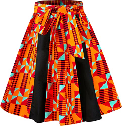 SHENBOLEN Women African Traditional Costume Flower Print Casual Dashiki Skirt