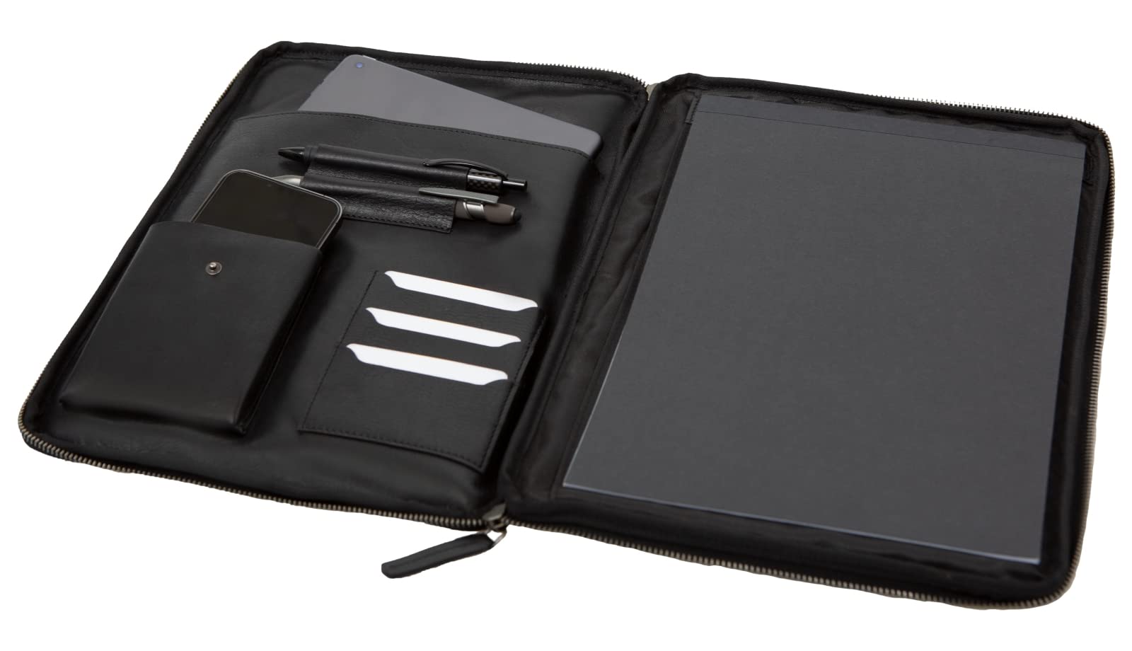 Pride and Soul 47533 - Cartella Terra con scomparto per tablet, in pelle, con blocco per appunti, organizer per ufficio e uso quotidiano, ca. 25 x 34 x 2 cm, nero