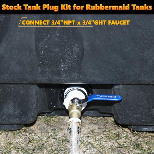 Image of Stock Tank Drain Plug Kit Include 1-1 /4 inch x 3 /4 inch Pipe Reducer Hex Bushing & 3 /4 inch x 3 /4 inch Brass Faucet Fit for rubbermaid Commercial 50 70 100 150 300 Gallon Stock Tanks Five Years Free Replacement