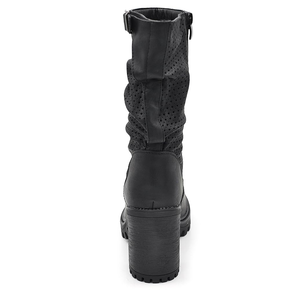 IF FASHION Stivaletti Strivali Tronchetti Aricciati Con Tacco Grosso Plateau Pelle Sintetica Da Donna G675