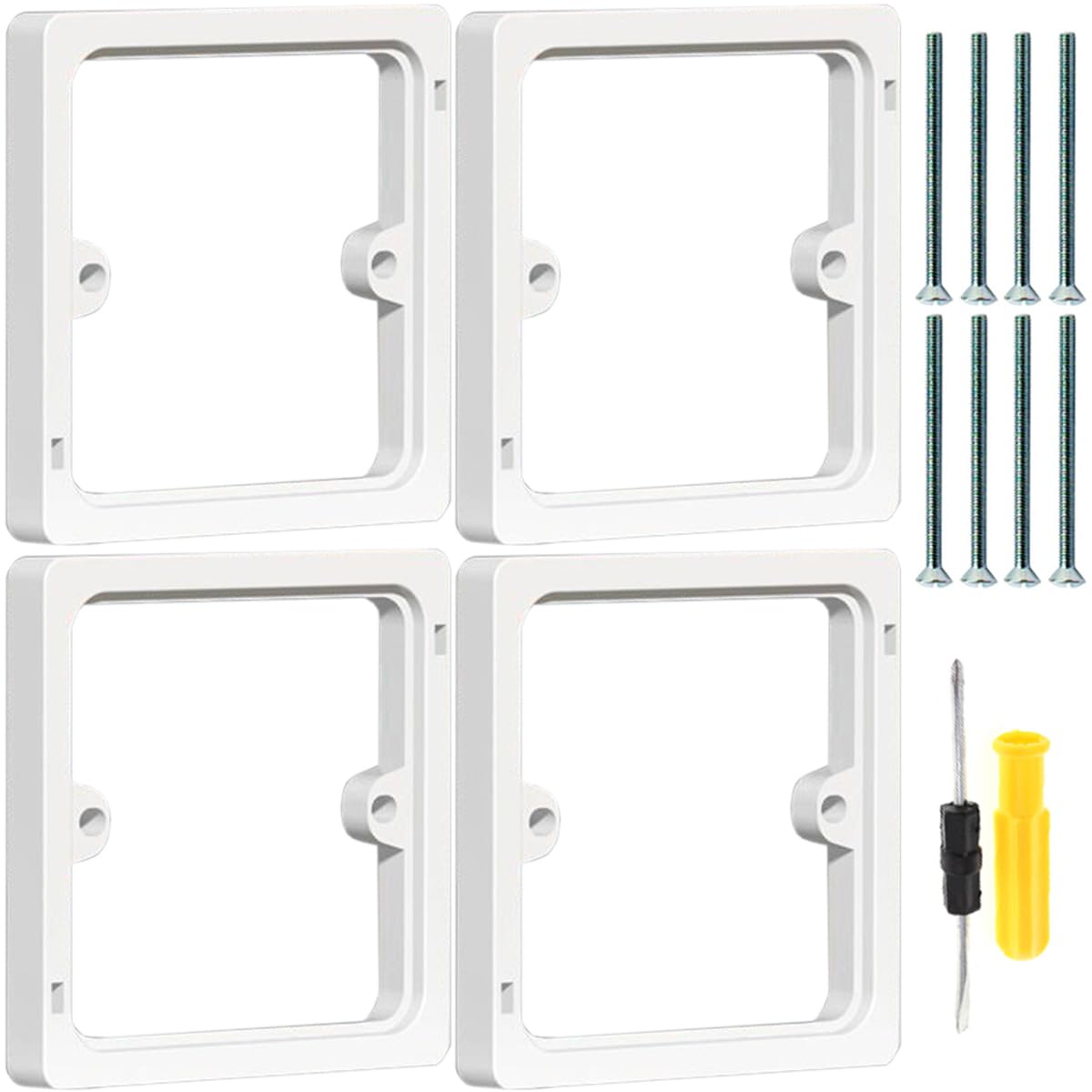 Acmerota 4Pcs 10mm Square Spacer Single Socket Spacer 1 Gang 10mm Single Socket Surround Light Switch Spacer Surround Socket Spacer for Increased Installation Space & Compatibility, White