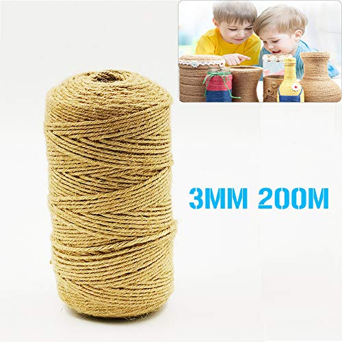 Preisvergleich Produktbild MOUHIV 3MM Juteschnur, 200M Natur Hanfschnur Geflochtenes Bastelseil für DIY Kunsthandwerk, Geschenk, Hochzeit, Wohnkultur, Bild hängen, Pflanzgefäß schweben, Garten Wäscheleine, 3MM*200M, Beige