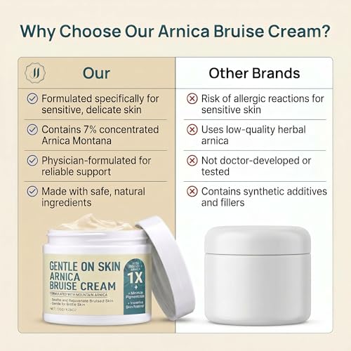 Image of Arnica Bruise Cream Extra Strength for Seniors & Thin Skin, 4.23OZ | Enriched Arnica Montana with Vitamins K, C E for Relief Bruises, Swelling & Discoloration, Daily Care for Bruises Face & Body