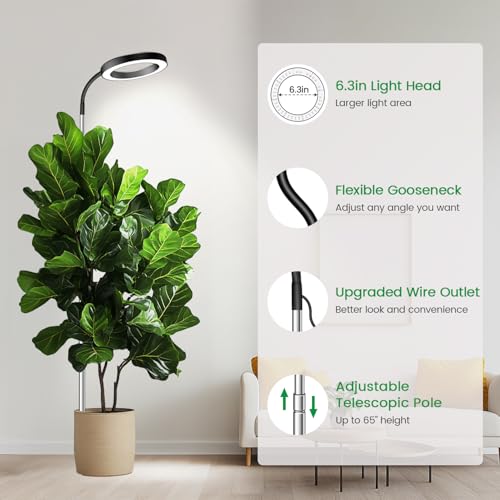 Image of Garpsen - Grow Lights for Indoor Plants, 65 inch Full Spectrum Plant Light with 360 Gooseneck, 3 Color Modes & 5 Dimmable Levels, 6 /12 /16H Timer,