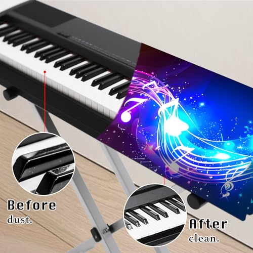 Image of Nuxovilar Stretchy 88 Keys Keyboard Piano Dust Cover, Dust | Proof Elastic Milk Silk with Colorful Music Note Wave Designs for Digital Pianos