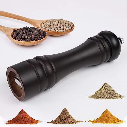 Image of Jamboree Pepper Grinder Classic Oak Wood Spicy Pepper Salt Corn Mill Grinder Wooden, Ceramic Traditional Pepper Mill (Black)