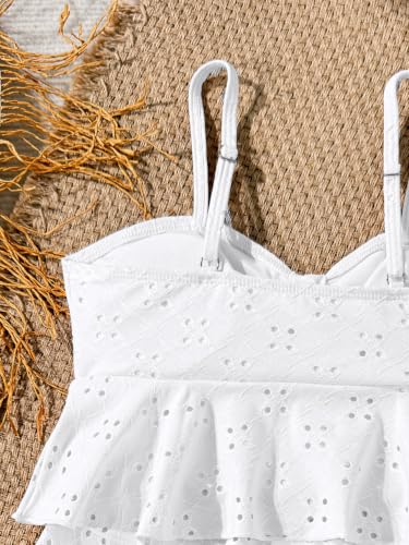 Image of SHENHE Girl's 2 Piece Tankini Swimsuit Ruffle Flounce Bathing Suit Eyelet Embroidery Swimwear