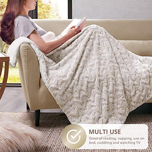 Hyde Lane Comfy Sherpa Throw Blankets for Couch and Bed | 2 Way Reversible - Sherpa Fleece & Plush Berber - Soft Throw Blanket Adults Size with Fuzzy Faux Fur (Snow Leopard, 50 x 60) - Thumbnail 5