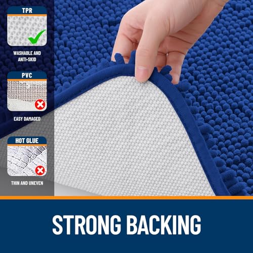 Image of OLANLY Bathroom Rugs Sets 2 Piece, Soft Absorbent Chenille Bath Mats and U-Shaped Contour Toilet Mat Area Rug Set, Machine Washable Bath Carpet, Home Decor Accessories(30 inchx20 inch+24 inchx20 inch, Royal Blue)