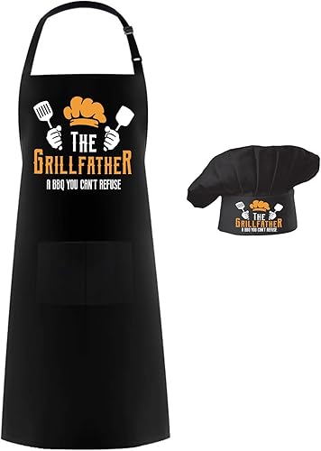 Miniatura 2 de Hyzrz Chef Apron Hat Set,Adjustable Chef Hat and Apron Baker Costume with Pocket for Kitchen Grill BBQ Fathers Mothers Gift