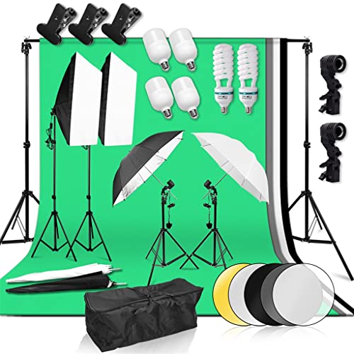 2X Background Support System 50x70cm Softbox Umbrellas Continuous Lighting Kit for Studio Product Shoot Photography (D Kit)