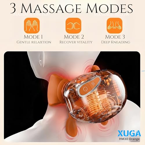 Image of XUGA HM030 Bionic Heated Massager, Wireless Portable Shiatsu Neck and Back Massager, Electric Deep Tissue 4D Kneading Massage, Simulated Human Hand Design for Pain Relief and Muscle Relax (Orange)